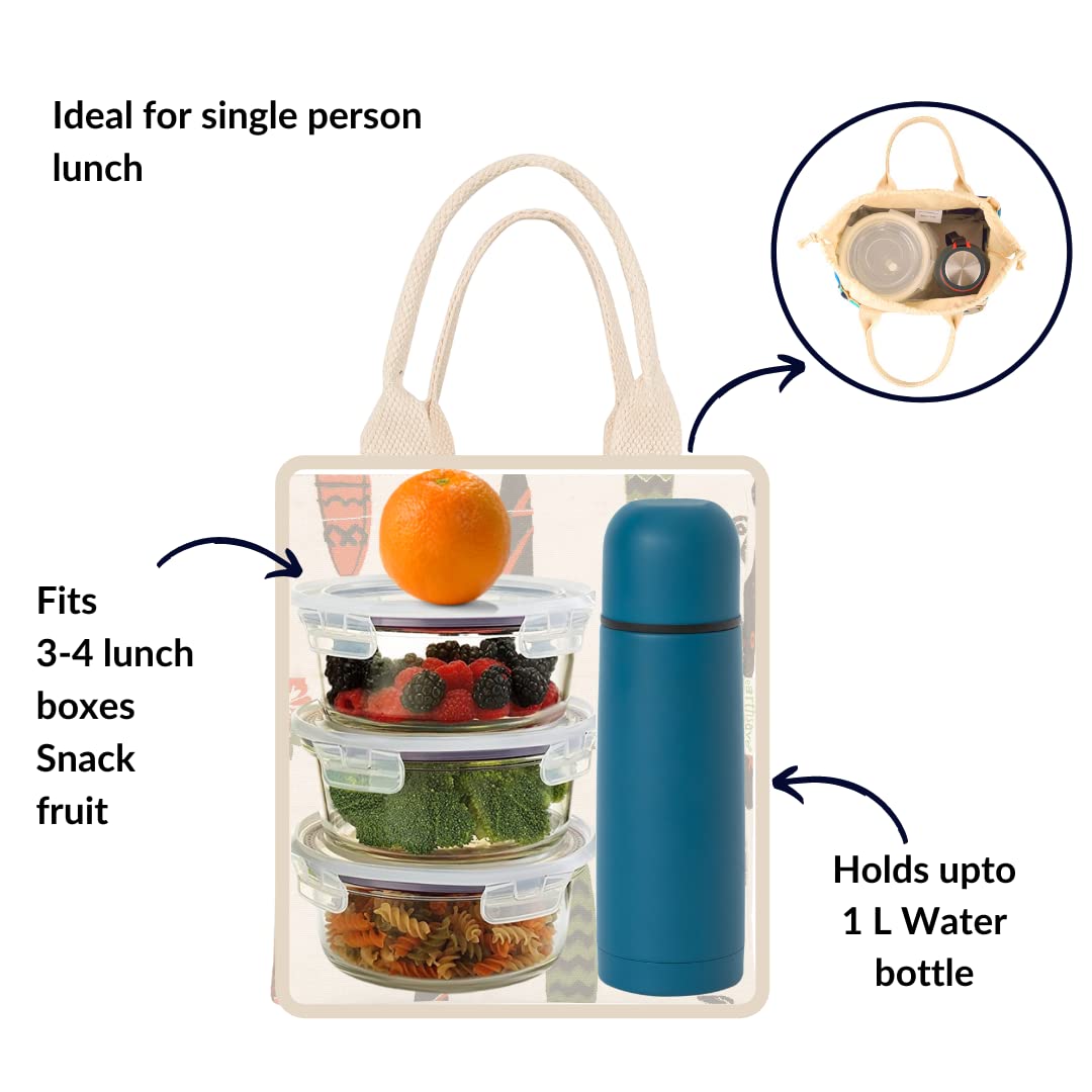 Earthsave Insulated Lunch Bag For Office Women & Men (Orange & White) | Eco-Friendly Canvas Tiffin Bags For School, Cotton Draws